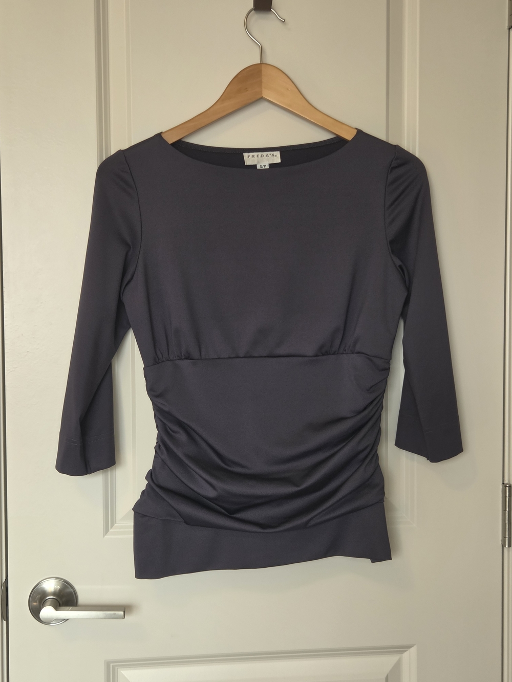 Fred Navy Long-Sleeve Ruched Waist Top